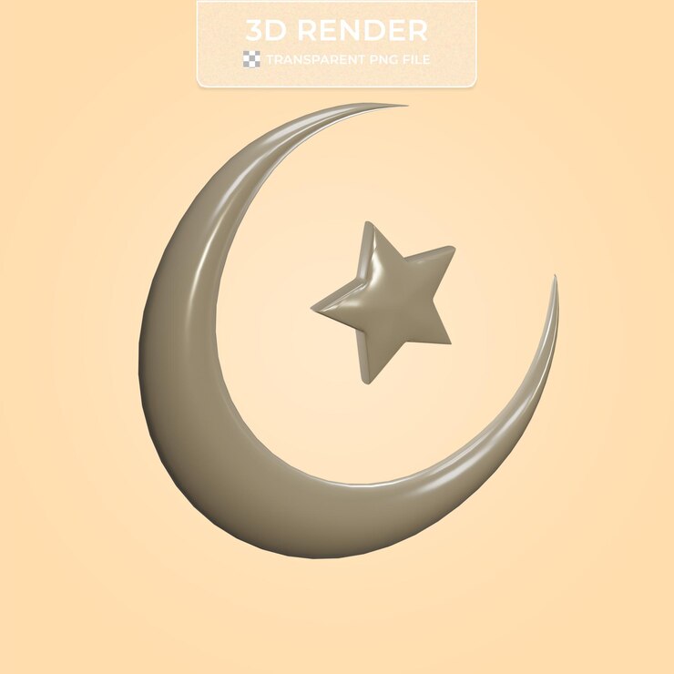 PSD 3d render of crescent moon and star