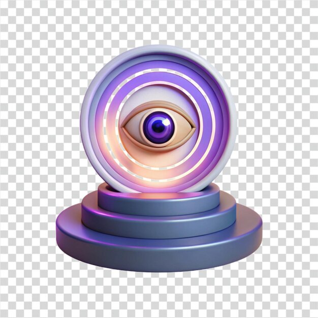 3d render of eye in circular frame on platform
