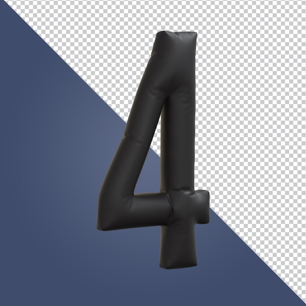 3d render of golden alphabet number 4 balloon style