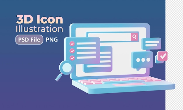 3d render of gradient working on laptop device illustration icons for web social media ads designs