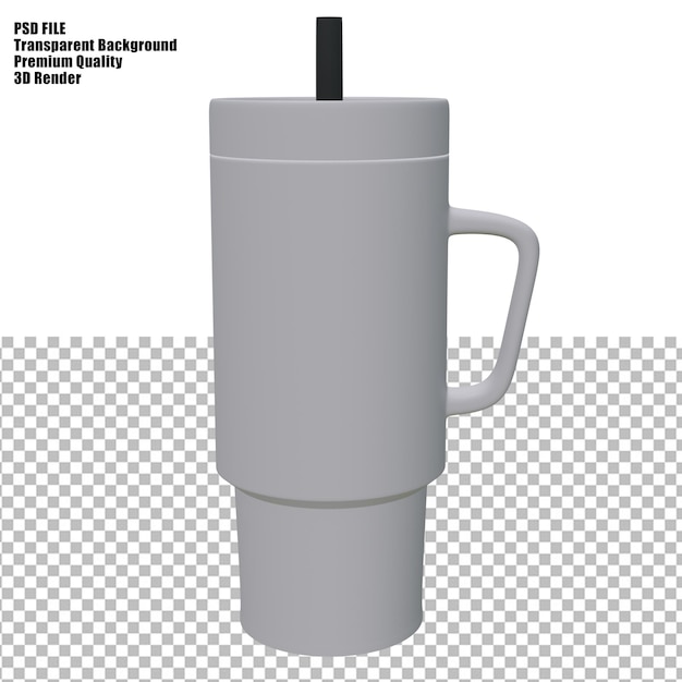 3D Render of a Gray Tumbler with Straw and Handle