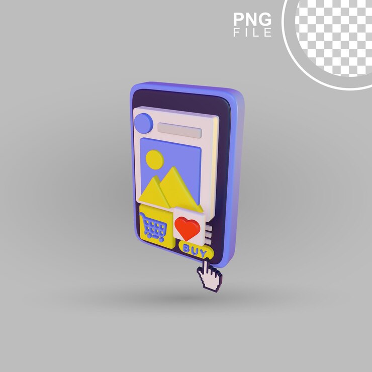 PSD 3d render of mobile shopping app
