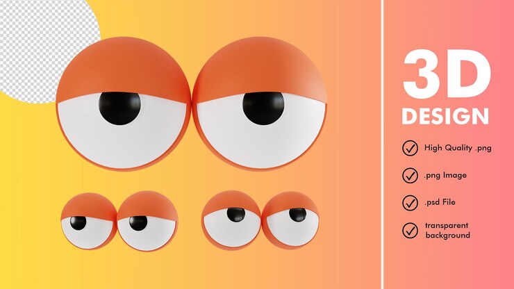 PSD 3d render of orange eyes set for asset