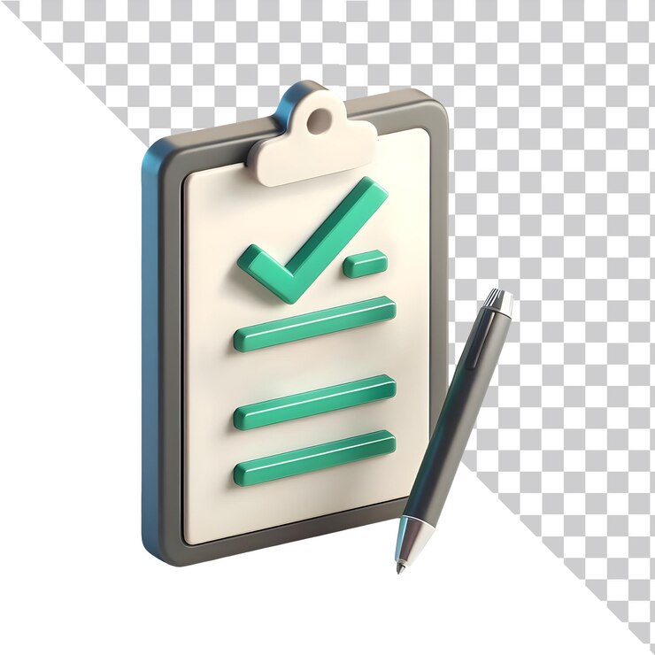 3D render of paper clipboard and pen
