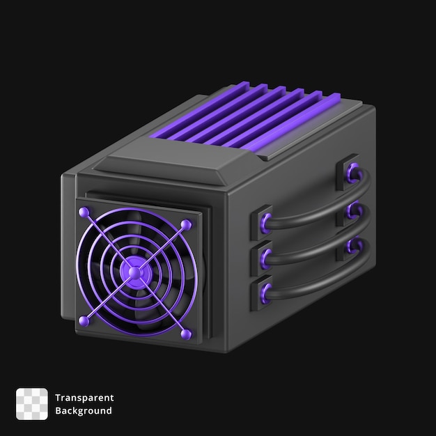 3D Render of a PC Power Supply Unit in Black and Purple