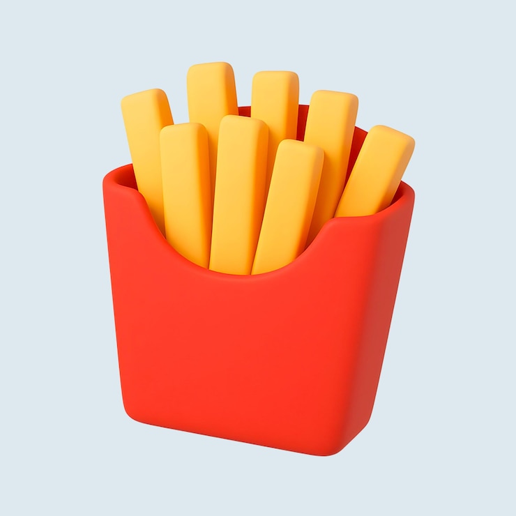 PSD 3d render of a red box filled with delicious french fries