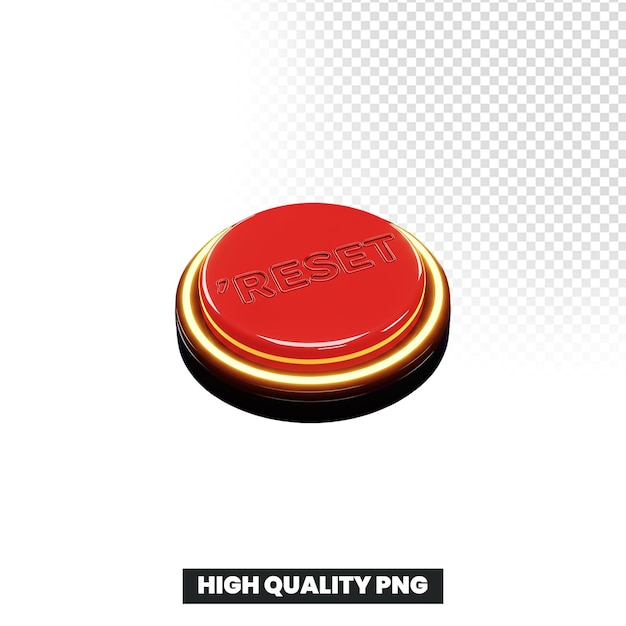 3D Render of a Red Reset Button with Glowing Edges