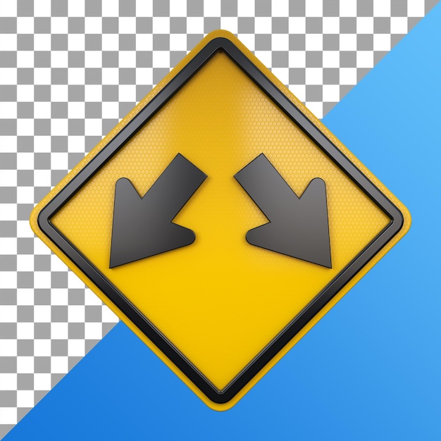 3d render of road traffic sign double arrow obstacle with transparent background