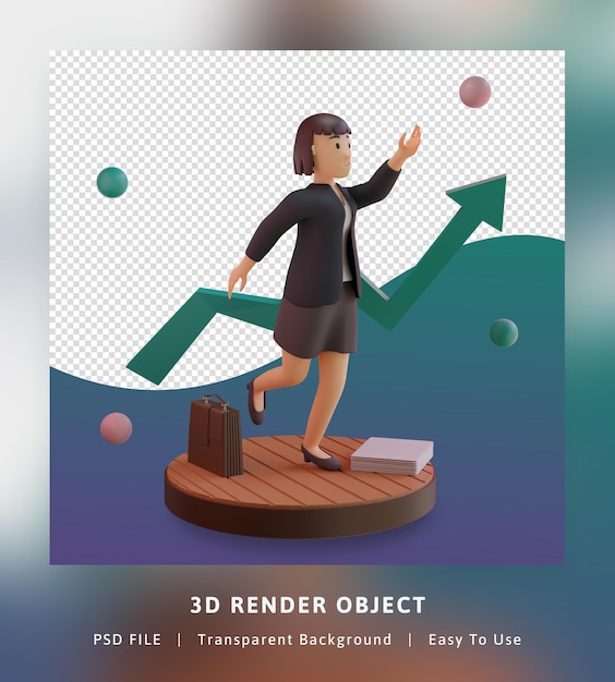 3d render of stylish character with statistic graph