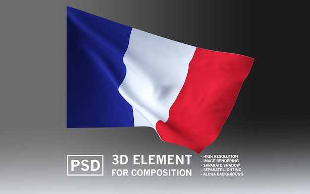 3D Render of the French Flag Waving in the Wind