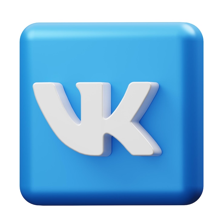 PSD 3d render of the vk logo on a blue square