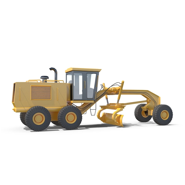 PSD 3d render of a yellow motor grader