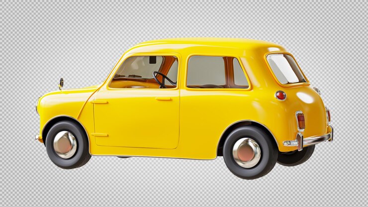 PSD 3d render of yellow vintage car on transparent background