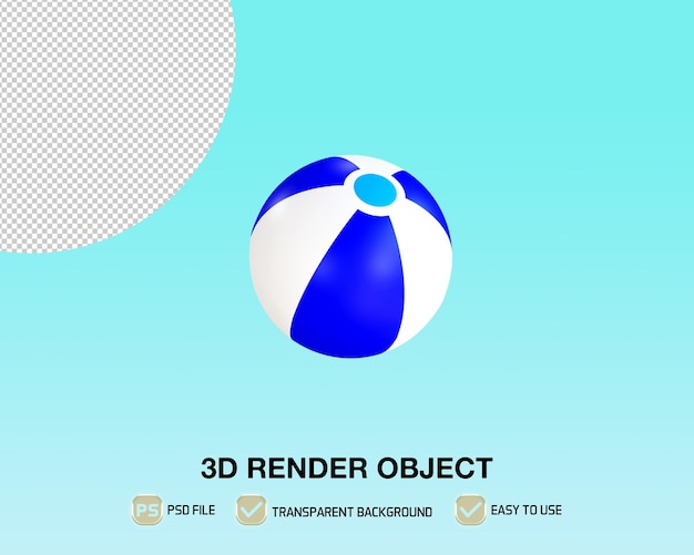 PSD 3d render olá verão com bola de praia