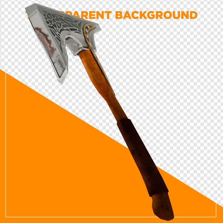 PSD 3d render onehanded battle axe with transparent background