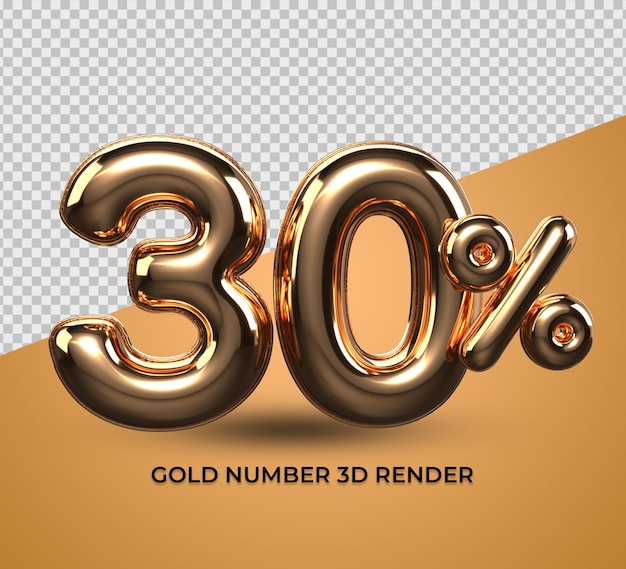 3D render oro 30 porcentaje número de descuento de venta, progreso