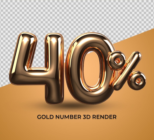 3D render oro 40 porcentaje número de descuento de venta, progreso