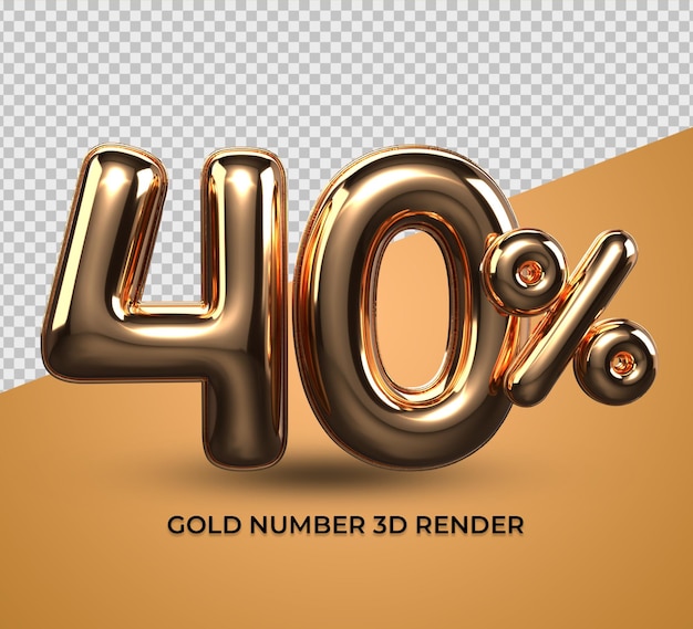 3d render oro 40 porcentaje número de descuento de venta, progreso