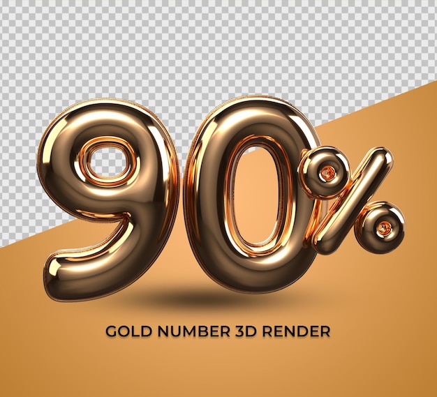 3D render oro 90 porcentaje número de descuento de venta, progreso