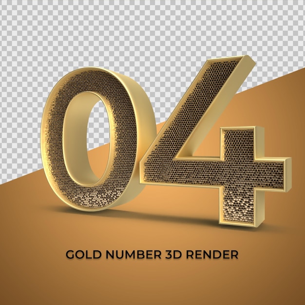 3D Render oro número 04 lujo aniversario edad