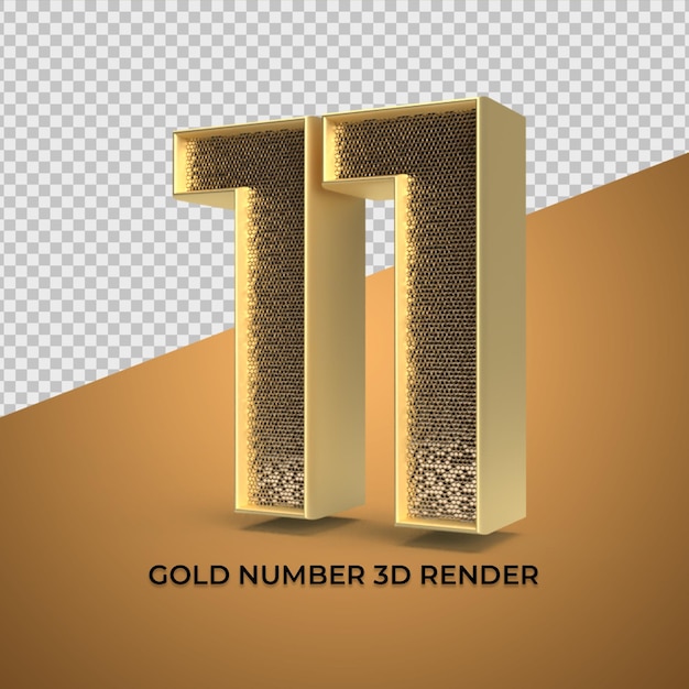 3D Render oro número 11 lujo aniversario edad