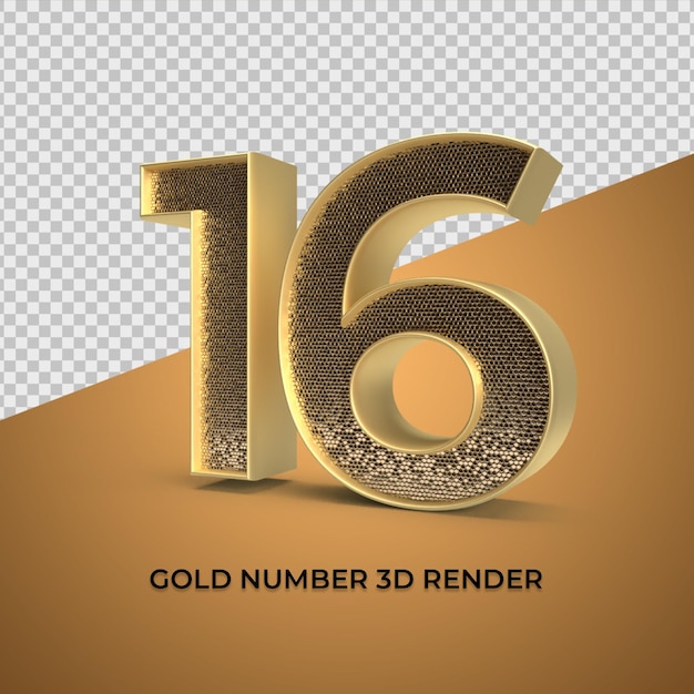 3d render oro número 16 lujo aniversario edad