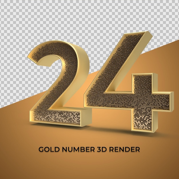 3D Render oro número 24 lujo aniversario edad