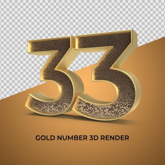 PSD 3d render oro número 33 lujo aniversario edad