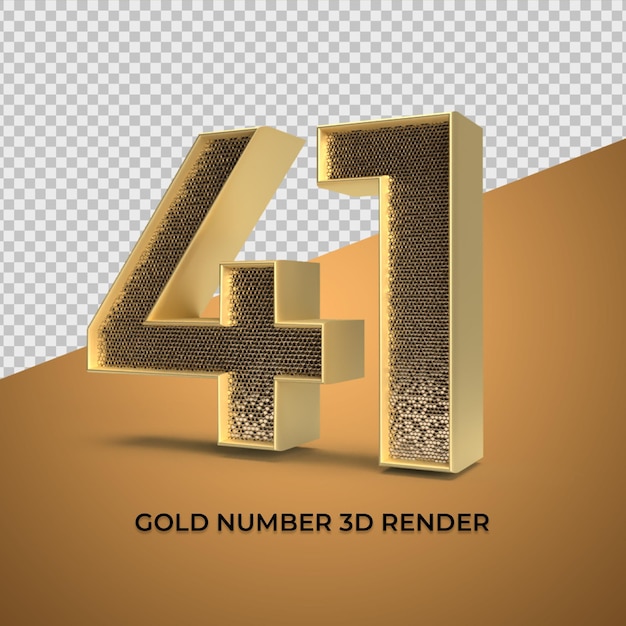 3D Render oro número 41 lujo aniversario edad