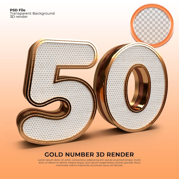 3D Render oro numero 50 stile di lusso
