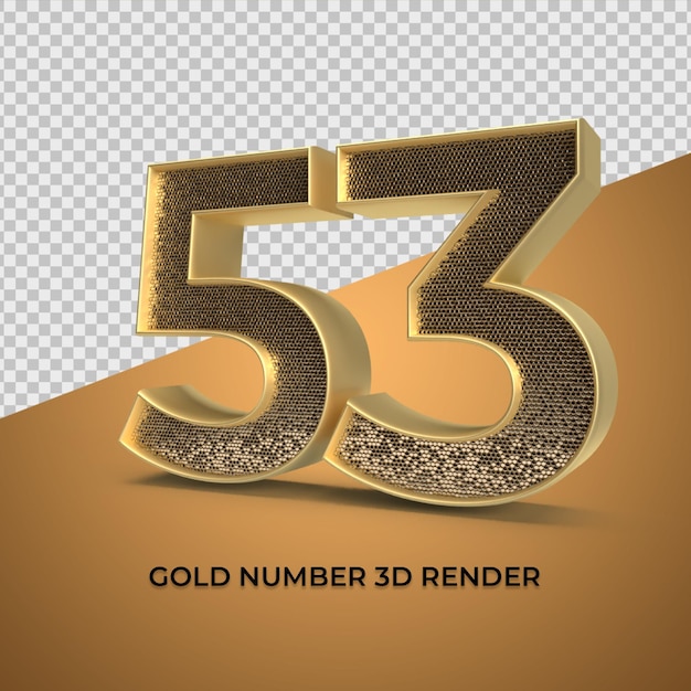 PSD 3d render oro número 53 lujo aniversario edad