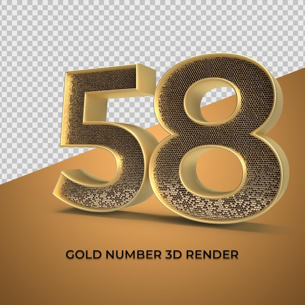 3D Render oro número 58 lujo aniversario edad