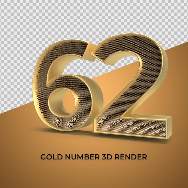 3D Render oro número 62 lujo aniversario edad