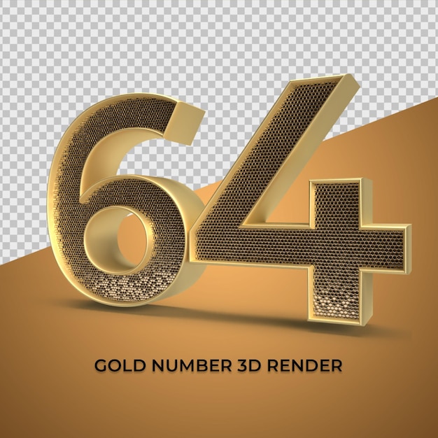 3D Render oro número 64 lujo aniversario edad