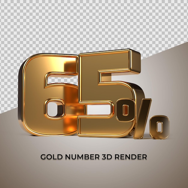3D render Oro número 65 porcentaje de progreso de venta