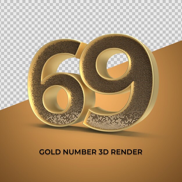 3D Render oro número 69 lujo aniversario edad