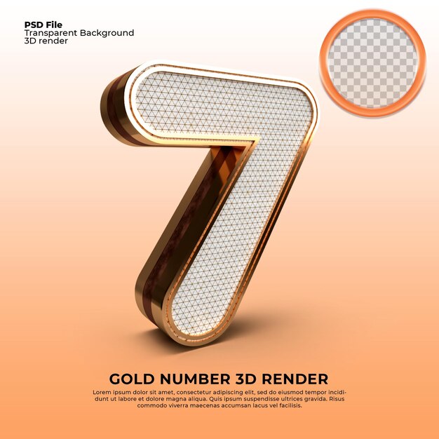 3D Render oro numero 7 stile di lusso