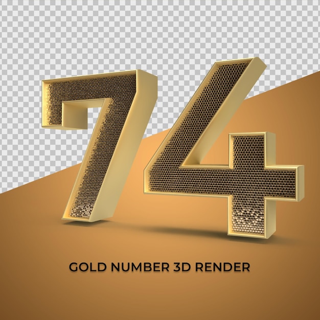 3D Render oro número 74 lujo aniversario edad