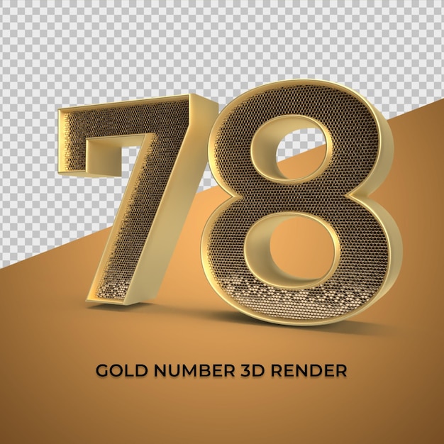 3d render oro número 78 lujo aniversario edad