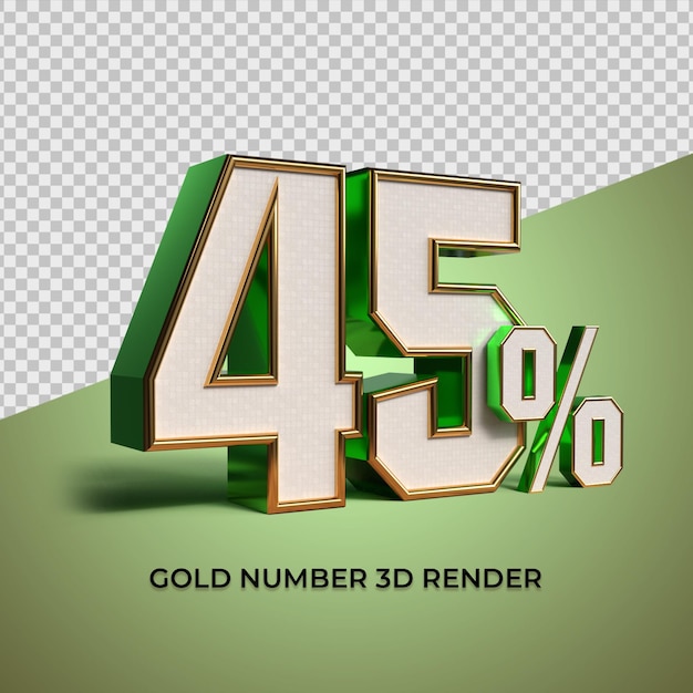 3d render oro verde número 45 porcentaje de progreso de venta