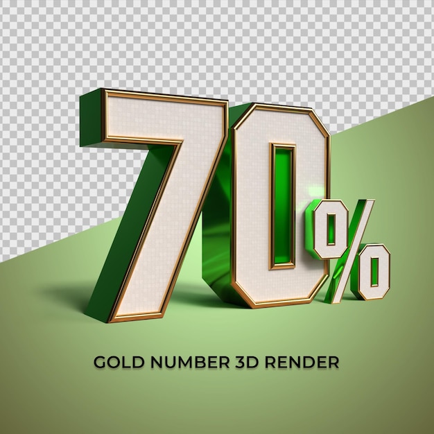 3d render oro verde número 70 porcentaje de progreso de venta