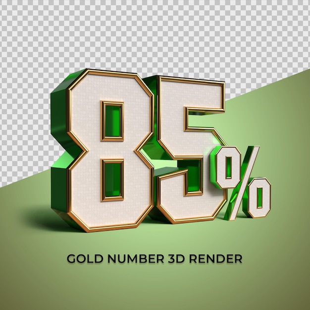 3d render oro verde número 85 porcentaje de progreso de venta