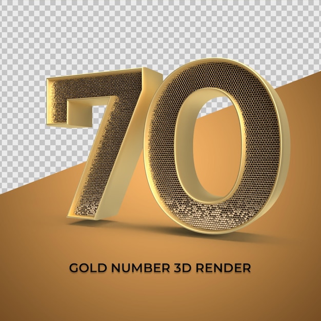 3D Render ouro número 70 idade de aniversário de luxo