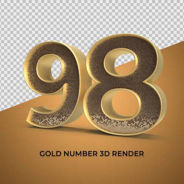 3d render ouro número 98 idade de aniversário de luxo