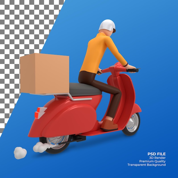 3D Render Package Courier en ilustración de scooter