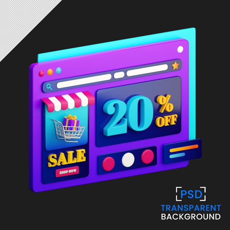 PSD 3d render página de inicio creativa de venta de 20 por ciento