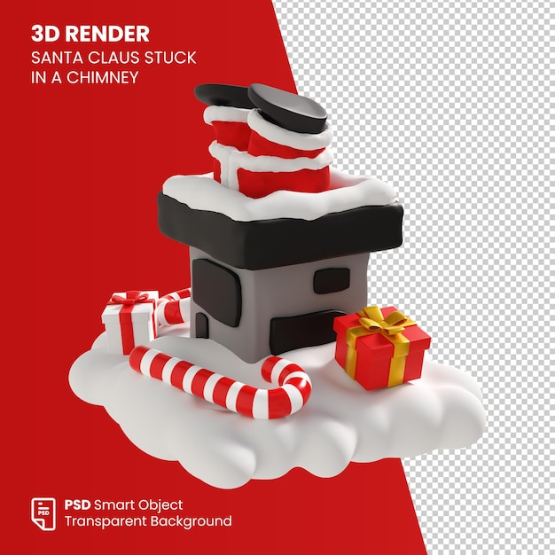 3d render papai noel preso em uma chaminé