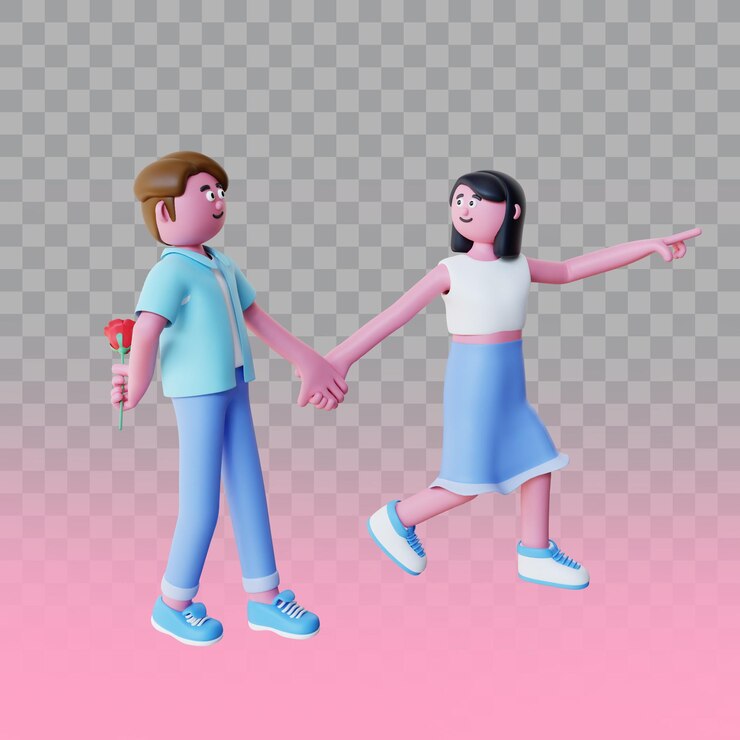 PSD 3d render pareja celebrando el día de san valentín con flor