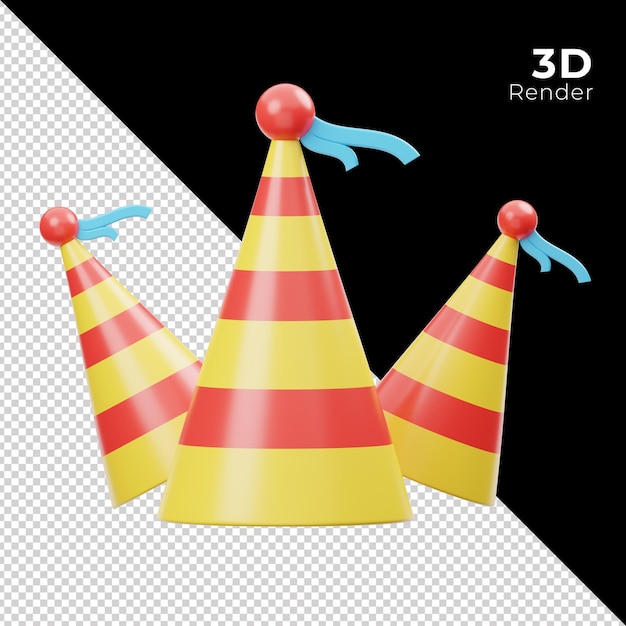 PSD 3d render party sombrero para celebrar y fiesta de aniversario de año nuevo