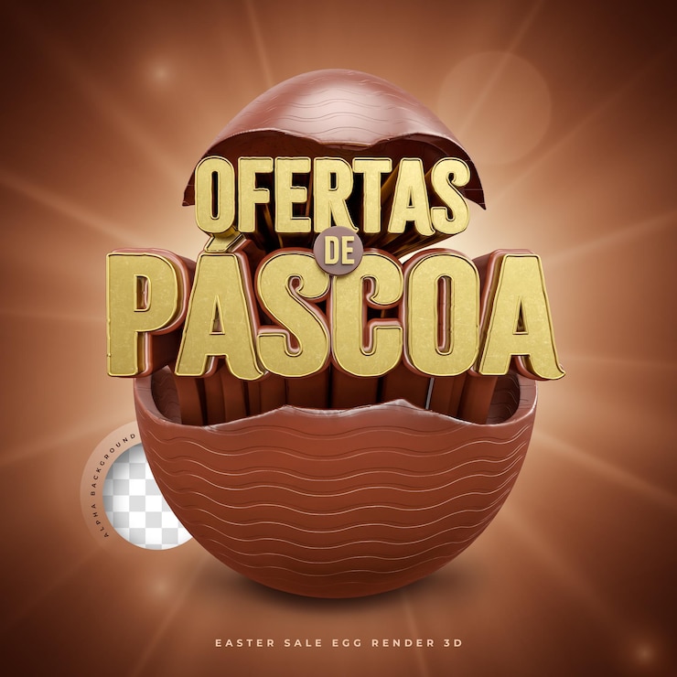PSD 3d render páscoa oferece ovo de chocolate brasileiro